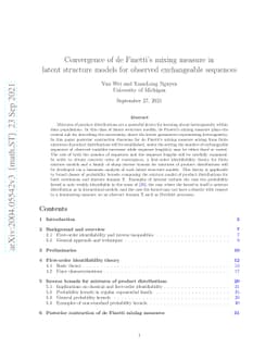 Convergence of de Finetti's mixing measure in latent structure models
  for observed exchangeable sequences