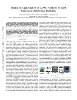 Intelligent Orchestration of ADAS Pipelines on Next Generation
  Automotive Platforms