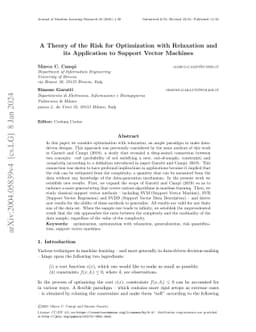 A Theory of the Risk for Optimization with Relaxation and its
  Application to Support Vector Machines