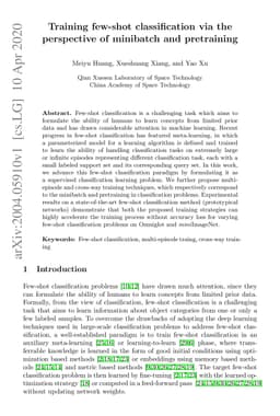 Training few-shot classification via the perspective of minibatch and
  pretraining