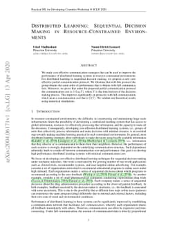 Distributed Learning: Sequential Decision Making in Resource-Constrained
  Environments