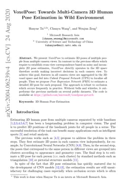 VoxelPose: Towards Multi-Camera 3D Human Pose Estimation in Wild
  Environment