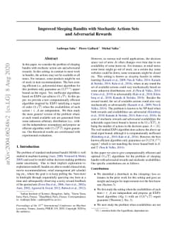 Improved Sleeping Bandits with Stochastic Actions Sets and Adversarial
  Rewards