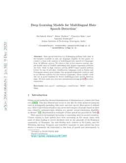 Deep Learning Models for Multilingual Hate Speech Detection