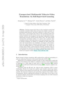 Unsupervised Multimodal Video-to-Video Translation via Self-Supervised
  Learning