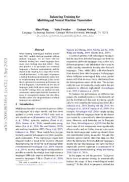 Balancing Training for Multilingual Neural Machine Translation