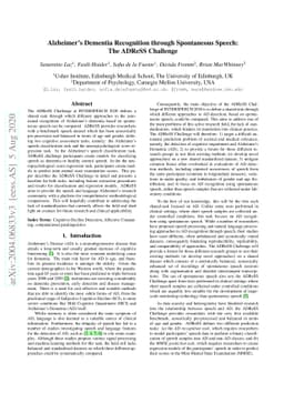 Alzheimer's Dementia Recognition through Spontaneous Speech: The ADReSS
  Challenge