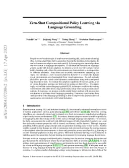 Zero-Shot Compositional Policy Learning via Language Grounding