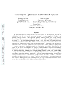Resolving the Optimal Metric Distortion Conjecture