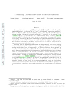 Maximizing Determinants under Matroid Constraints