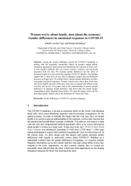 Women worry about family, men about the economy: Gender differences in
  emotional responses to COVID-19