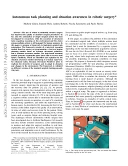 Autonomous task planning and situation awareness in robotic surgery