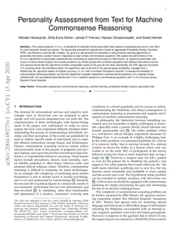 Personality Assessment from Text for Machine Commonsense Reasoning