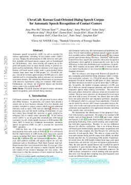 ClovaCall: Korean Goal-Oriented Dialog Speech Corpus for Automatic
  Speech Recognition of Contact Centers