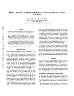 PHINC: A Parallel Hinglish Social Media Code-Mixed Corpus for Machine
  Translation