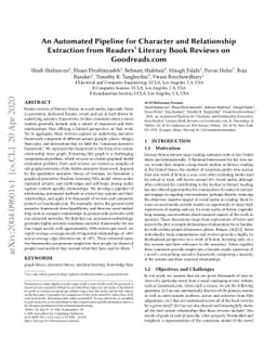 An Automated Pipeline for Character and Relationship Extraction from
  Readers' Literary Book Reviews on Goodreads.com
