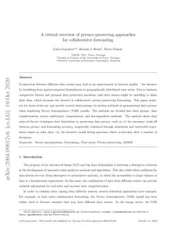 A Critical Overview of Privacy-Preserving Approaches for Collaborative
  Forecasting
