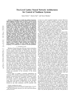 Two-Level Lattice Neural Network Architectures for Control of Nonlinear
  Systems