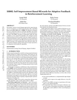 SIBRE: Self Improvement Based REwards for Adaptive Feedback in
  Reinforcement Learning