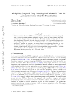 4D Spatio-Temporal Deep Learning with 4D fMRI Data for Autism Spectrum
  Disorder Classification