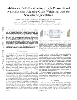Multi-view Self-Constructing Graph Convolutional Networks with Adaptive
  Class Weighting Loss for Semantic Segmentation