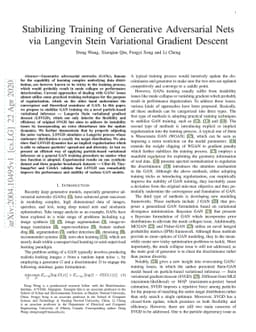 Stabilizing Training of Generative Adversarial Nets via Langevin Stein
  Variational Gradient Descent