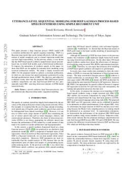 Utterance-level Sequential Modeling For Deep Gaussian Process Based
  Speech Synthesis Using Simple Recurrent Unit