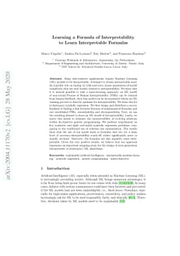 Learning a Formula of Interpretability to Learn Interpretable Formulas