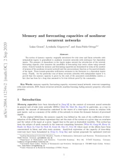Memory and forecasting capacities of nonlinear recurrent networks