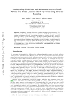 Investigating similarities and differences between South African and
  Sierra Leonean school outcomes using Machine Learning