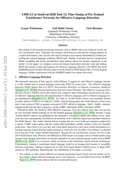 UHH-LT at SemEval-2020 Task 12: Fine-Tuning of Pre-Trained Transformer
  Networks for Offensive Language Detection