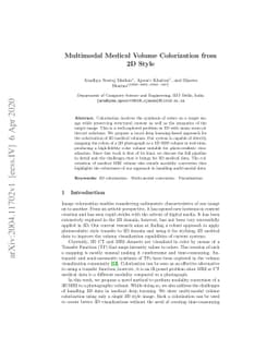 Multimodal Medical Volume Colorization from 2D Style