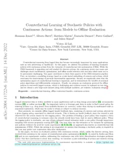 Counterfactual Learning of Stochastic Policies with Continuous Actions:
  from Models to Offline Evaluation