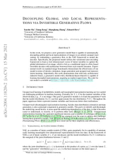 Decoupling Global and Local Representations via Invertible Generative
  Flows