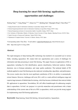Deep learning for smart fish farming: applications, opportunities and
  challenges
