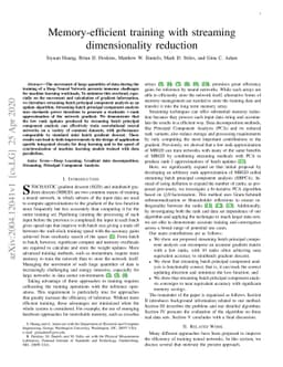 Memory-efficient training with streaming dimensionality reduction