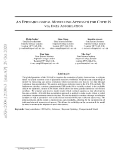 An Epidemiological Modelling Approach for Covid19 via Data Assimilation
