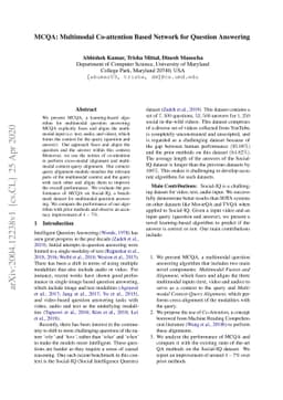 MCQA: Multimodal Co-attention Based Network for Question Answering