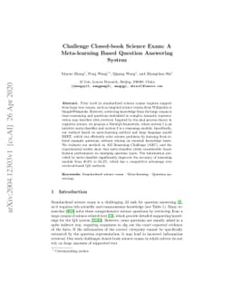 Challenge Closed-book Science Exam: A Meta-learning Based Question
  Answering System