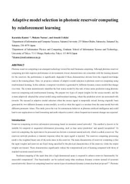 Adaptive model selection in photonic reservoir computing by
  reinforcement learning