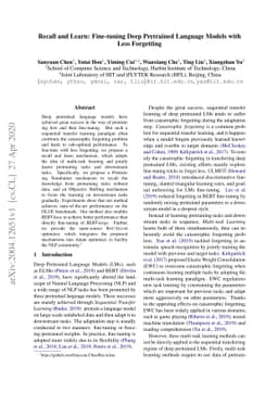 Recall and Learn: Fine-tuning Deep Pretrained Language Models with Less
  Forgetting