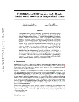 ColBERT: Using BERT Sentence Embedding in Parallel Neural Networks for
  Computational Humor