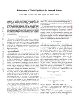 Robustness of Nash Equilibria in Network Games