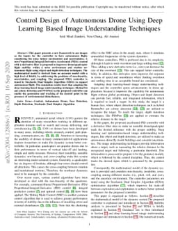 Control Design of Autonomous Drone Using Deep Learning Based Image
  Understanding Techniques