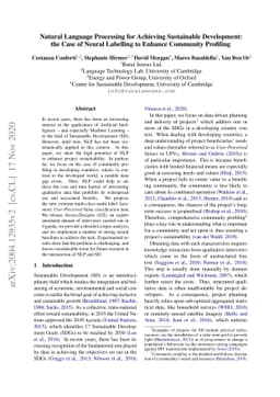 Natural language processing for achieving sustainable development: the
  case of neural labelling to enhance community profiling