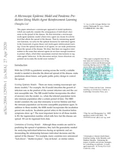 A Microscopic Epidemic Model and Pandemic Prediction Using Multi-Agent
  Reinforcement Learning