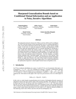 Sharpened Generalization Bounds based on Conditional Mutual Information
  and an Application to Noisy, Iterative Algorithms