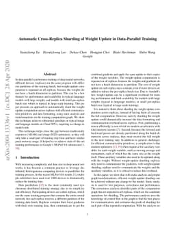 Automatic Cross-Replica Sharding of Weight Update in Data-Parallel
  Training