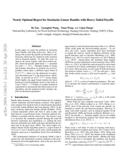 Nearly Optimal Regret for Stochastic Linear Bandits with Heavy-Tailed
  Payoffs