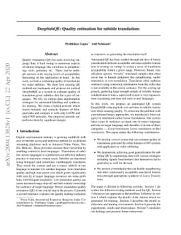 DeepSubQE: Quality estimation for subtitle translations